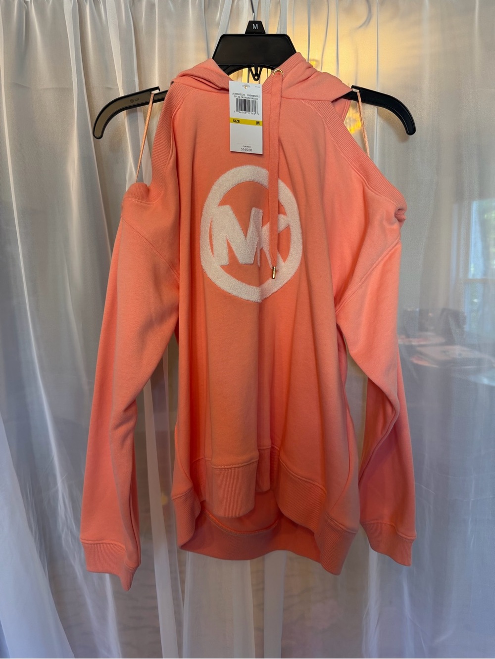 Michael Kors Coral Off-Shoulder Logo Hoodie Sweater